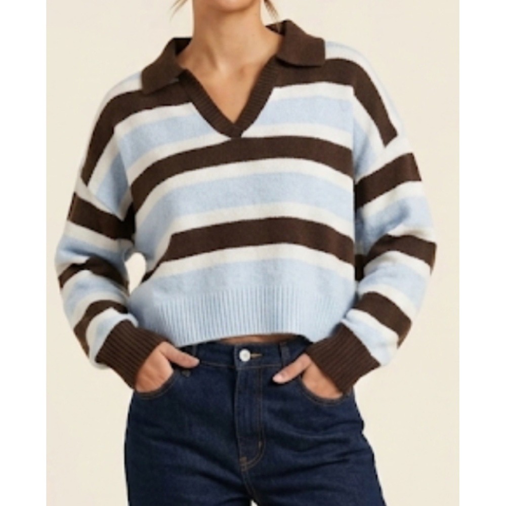 NO COMMENT Women's Striped V-Neck Sweater XL Multicolor NWT